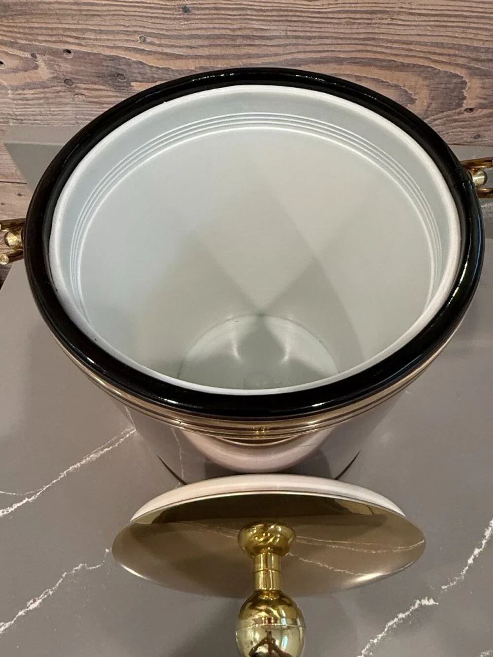 Kraftware Copper Brass Marbled Ice Bucket Mid Century